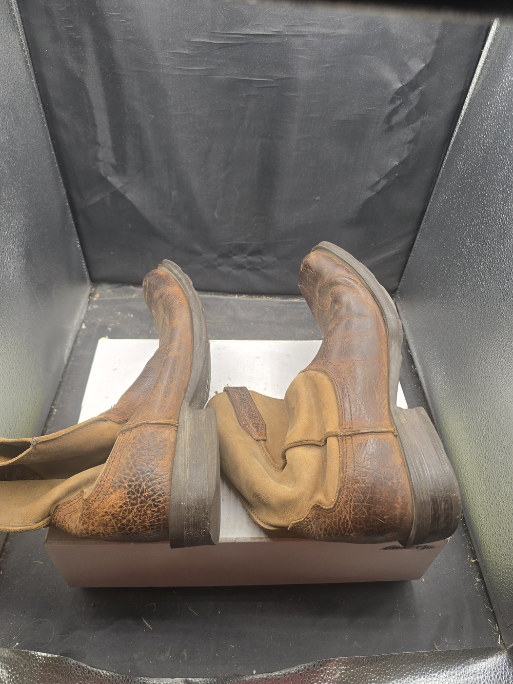Ariat Two-Tone Brown Leather & Tan Suede Pull-On Western Boots - Picture 3 of 7